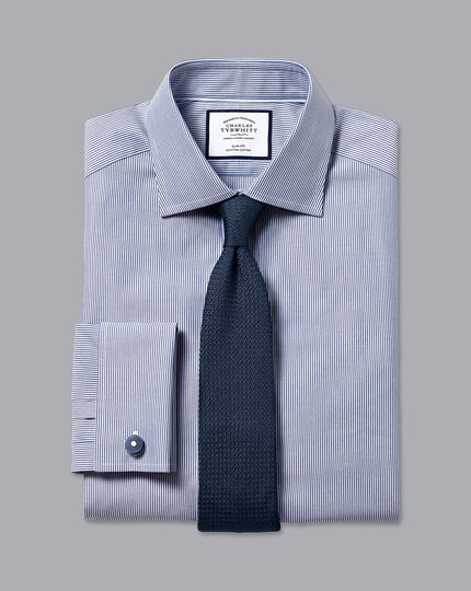 2 Button Cuff Shirt in a Blue & White Medium Bengal Poplin Cott Cut-away Collar